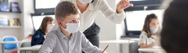 Teacher,And,Children,With,Face,Mask,Back,At,School,After eacher,And,Children,With,Face,Mask,Back,At,School,After